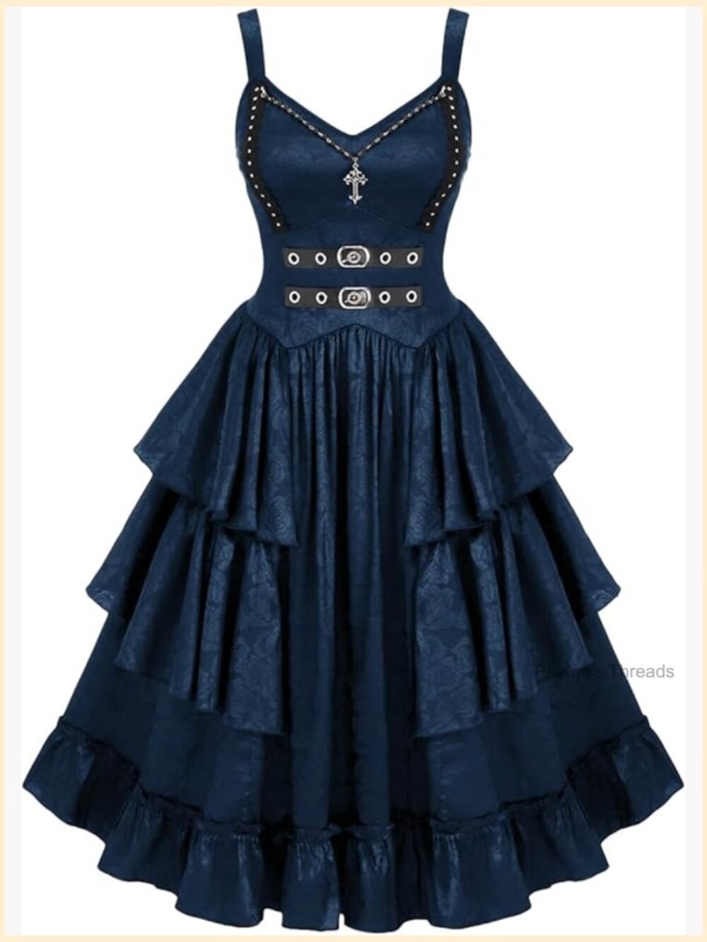 Plus Size Gothic Jacquard Sleeveless Midi Dress with Buckles & Ruffles